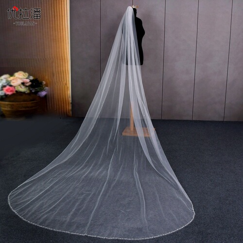 Youlapan European and American new handmade beaded veil, simple and elegant main wedding dress, plain veil, pearl veil V128