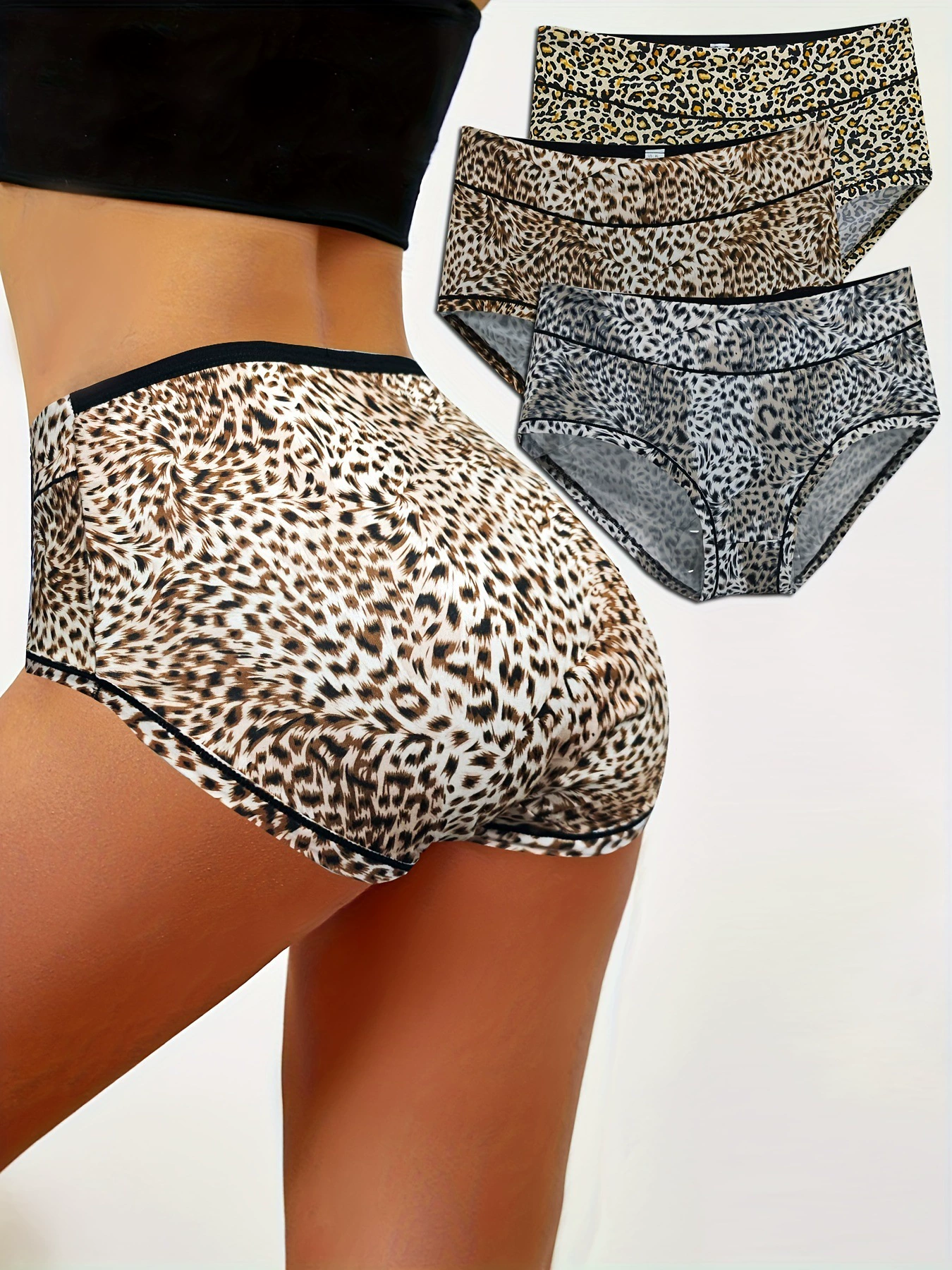 2025 новинка: трансграничный комплект нижнего белья с леопардовым принтом в европейском и американском стиле, 3 предмета, женское белье большого размера
