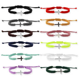 饰品简约时尚彩色编织手链十字架手工编织手链欧美亚马逊跨境专供