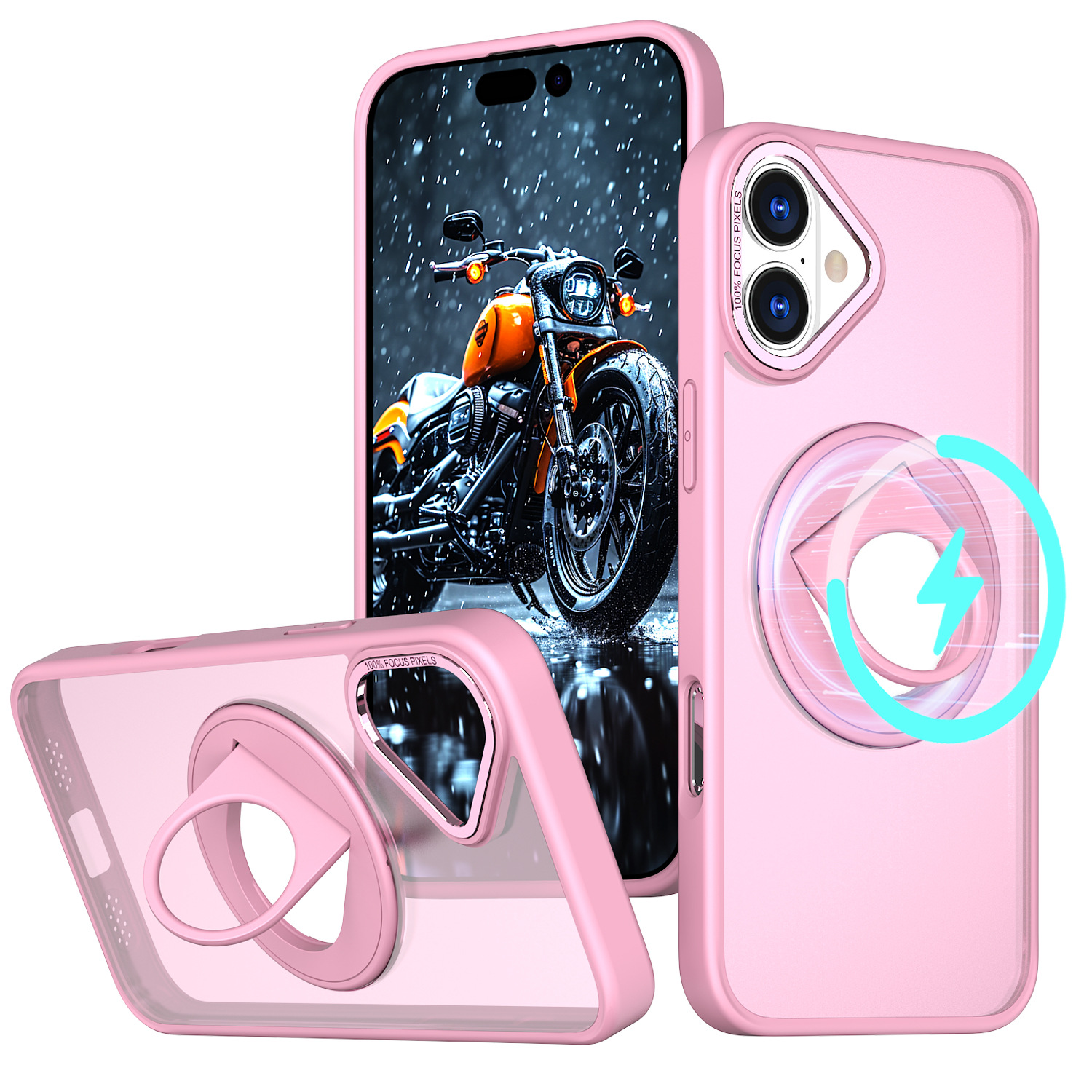 Adecuado para funda de teléfono móvil Apple 16Pro, soporte giratorio de anillo, protección de piel esmerilada magnética iPhone16Plus