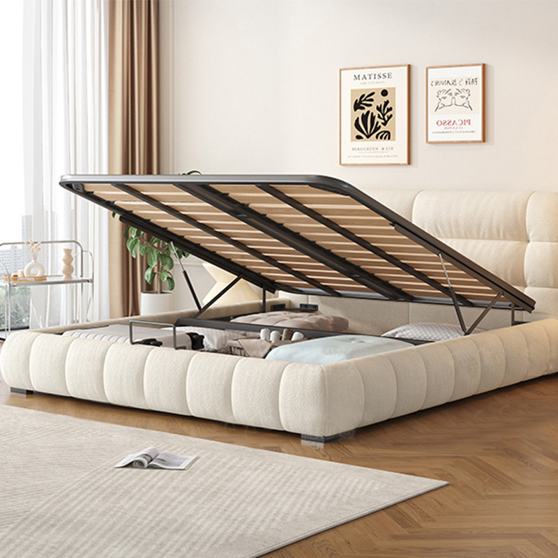 Cama de tela de terciopelo esmaltado rojo crema de viento dormitorio principal moderno y simple dormitorio principal 1.8m doble cama de hadas de paquete suave