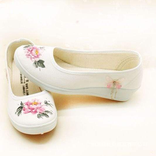 包邮手绘鞋帆布鞋古风汉服鞋中国风女鞋学生鞋舞蹈鞋套脚秋老北京