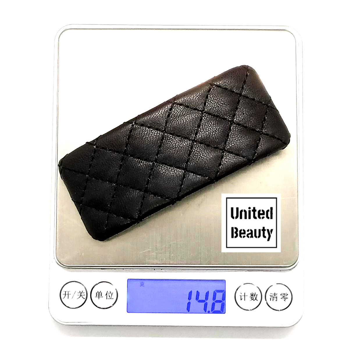 BA230702-9.1x3.8cm方格绣花PU皮发夹-IM