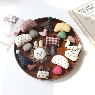 Korean plaid fabric mushroom children's clothing accessories sweet and cute umbrella hair accessories hairpin diy accessories wholesale