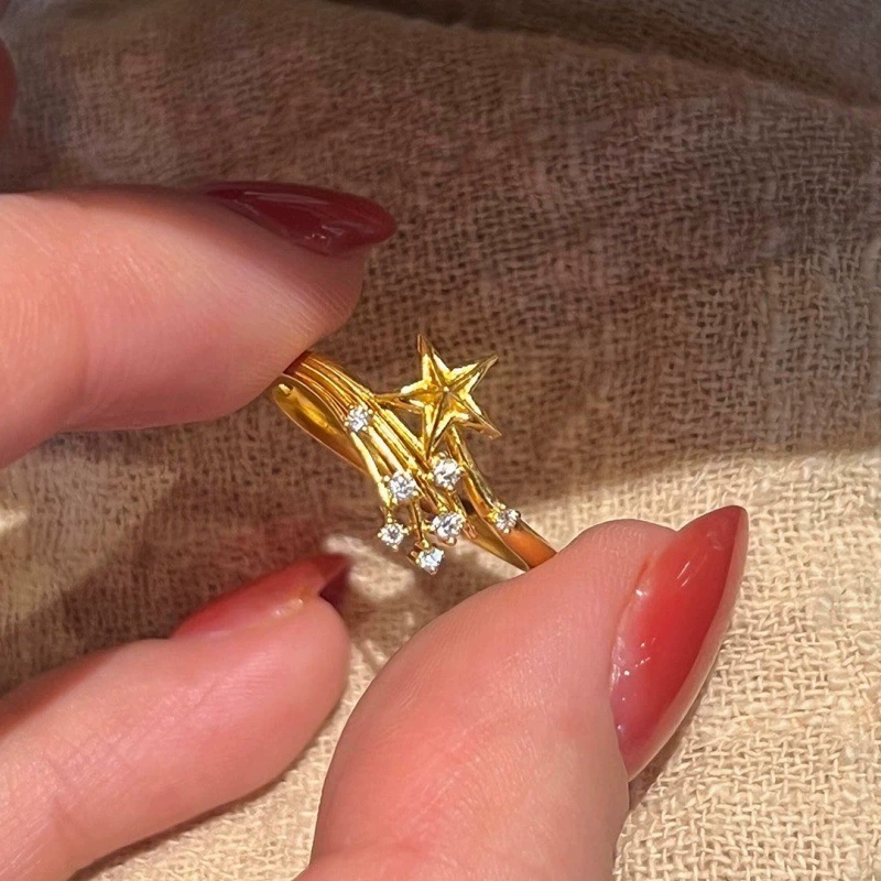 Small design universal ring with stone with zircon, light luxury style