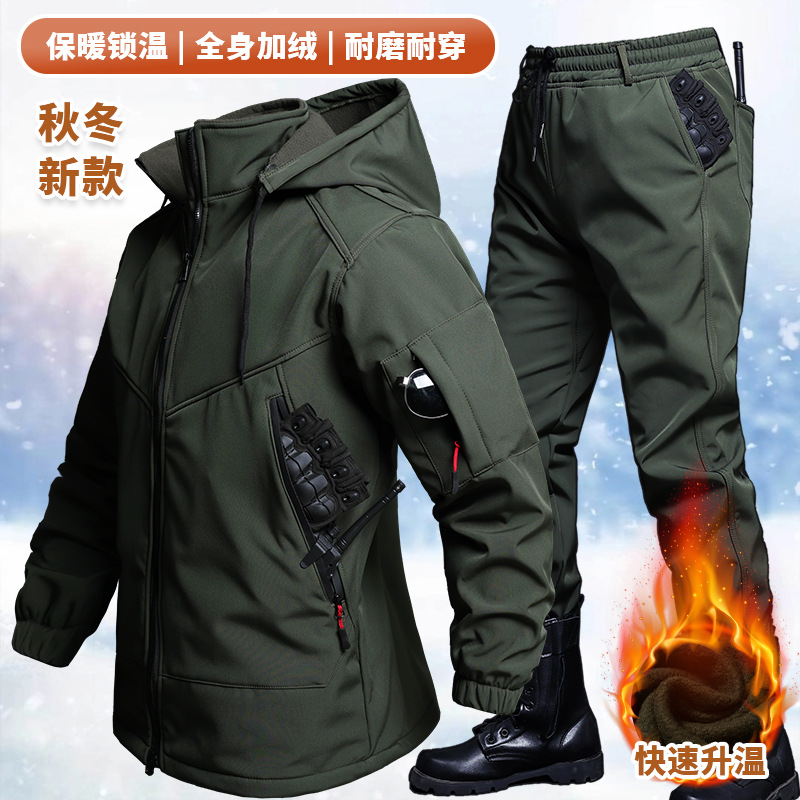 跨境爆款工作服保暖冲锋衣防水外卖骑行冬季户外软壳野钓耐磨工装