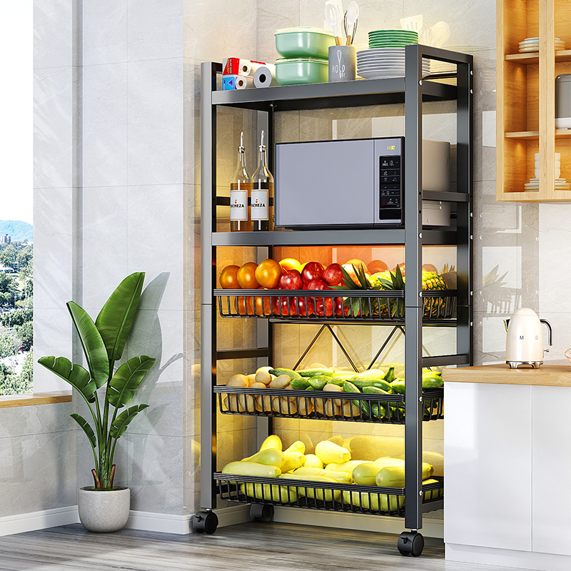 廚房客廳家用落地多層多功能可移動大容量收納微波爐烤箱置物架子