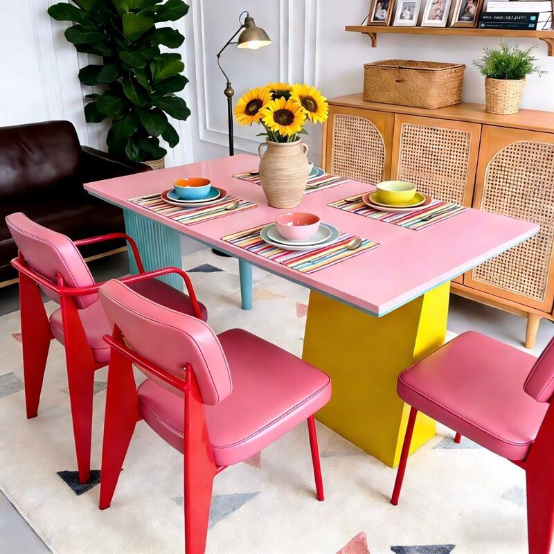 Dopamine Dining Table and Chairs, Colorful Chairs, Dining Table, High Aesthetic Value Dining Table, Small Apartment Home Furniture, Modern Minimalist Dining Table Dopamine Dining Table and Chairs, Colorful Chairs, Dining Table, High Aesthetic Value Dining Table, Small Apartment Home Furniture, Modern Minimalist Dining Table