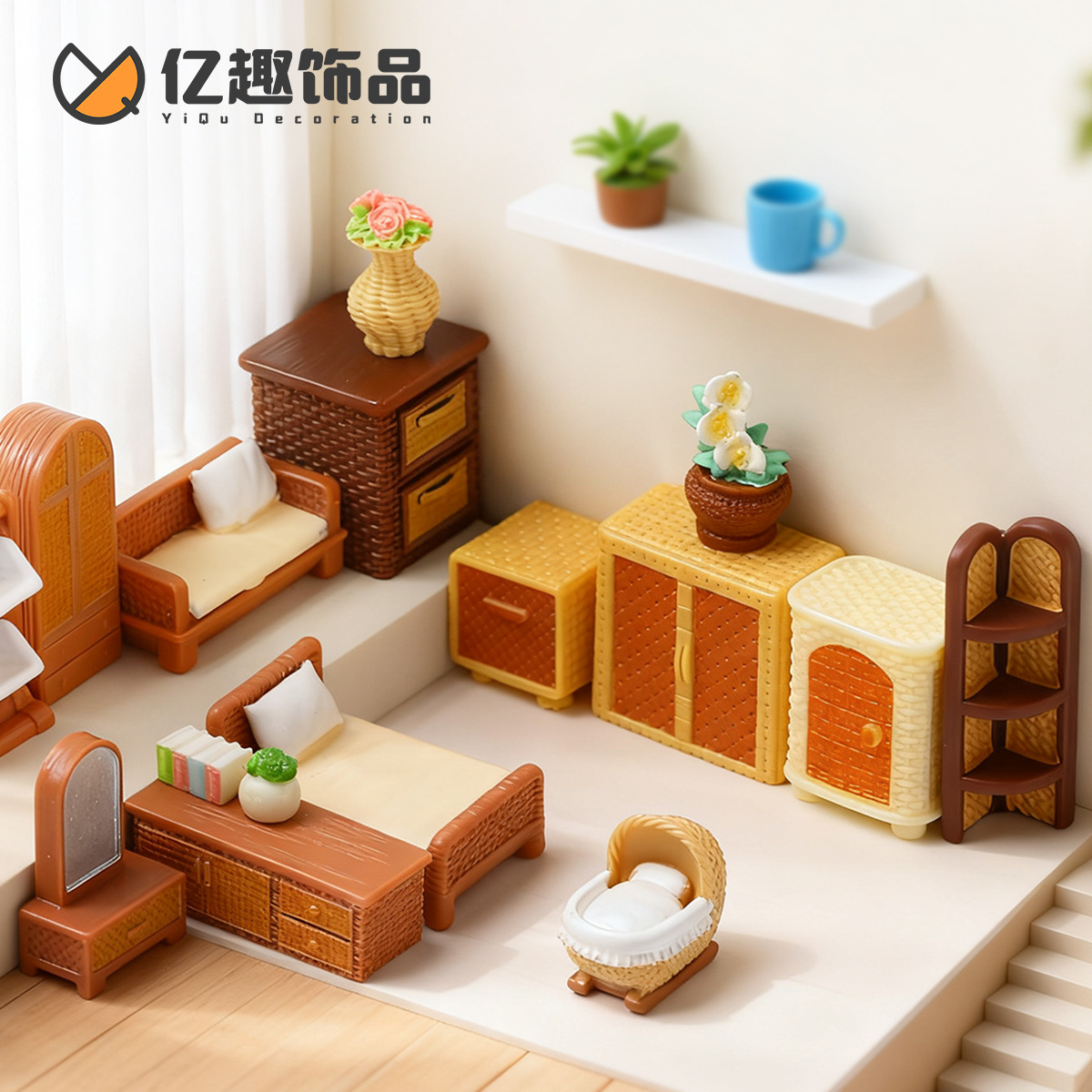 Micro-Landscape Creative Artificial Rattan Wardrobe Sofa Furniture Series DIY Doll House Decorations Mini Small Ornaments