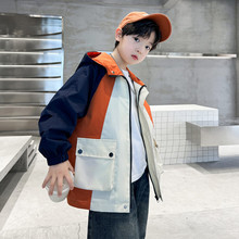 男童春季拼色工装连帽外套2025新款儿童洋气休闲冲锋衣风衣春秋款