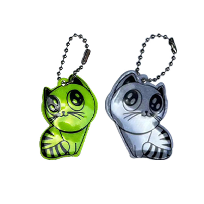 Colgante reflectante de seguridad nocturna al aire libre de dibujos animados gatito forma llavero