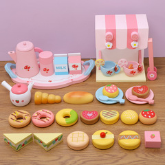 木製の子供のシミュレーションのままごとの午後のお茶のケーキのコーヒーマシンの台所のおもちゃの認知の役は木質を演じます。