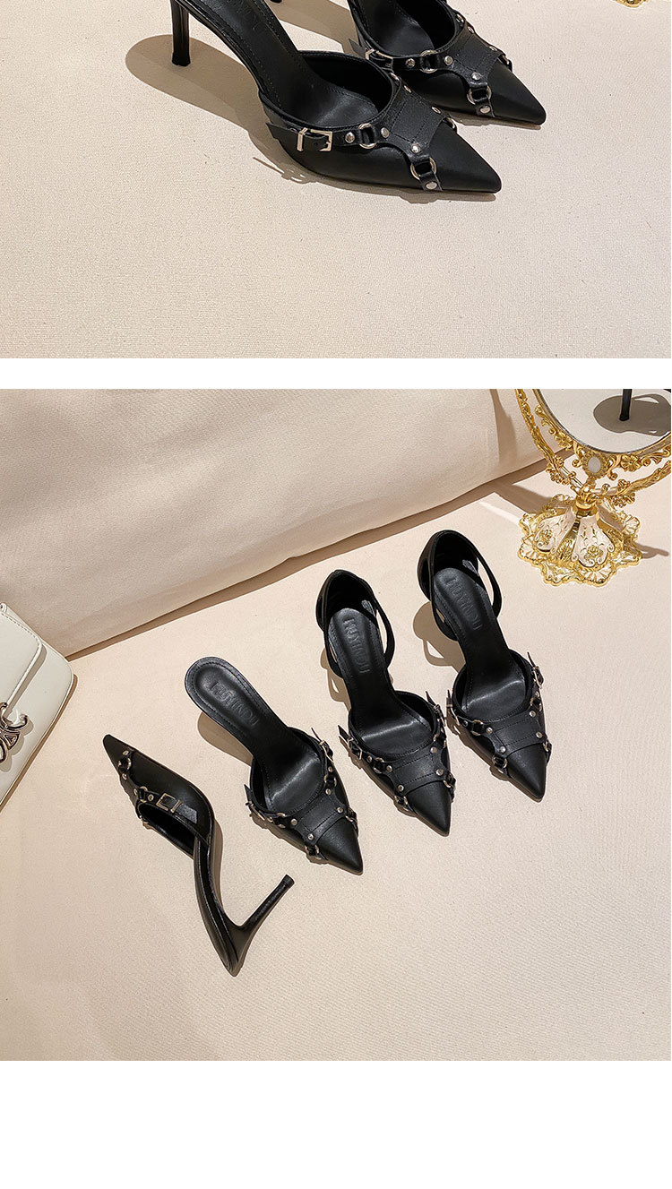 2024 New Pointed High Heels Fashion Shoes Punk Style Versatile Baotou Half Support Sandals Women's_voghion.com