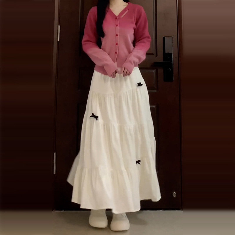 早秋小个子韩系穿搭2025新款慵懒粉色针织毛衣半身裙一整套装超火|undefined