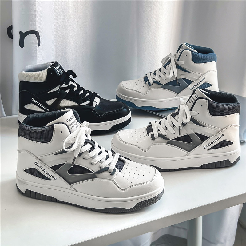 2025 New Spring Trendy Men's High-Top Korean Fashion Thick-Soled Student Sneakers Foreign Trade Basketball Shoes for Men 2025 New Spring Trendy Men's High-Top Korean Fashion Thick-Soled Student Sneakers Foreign Trade Basketball Shoes for Men