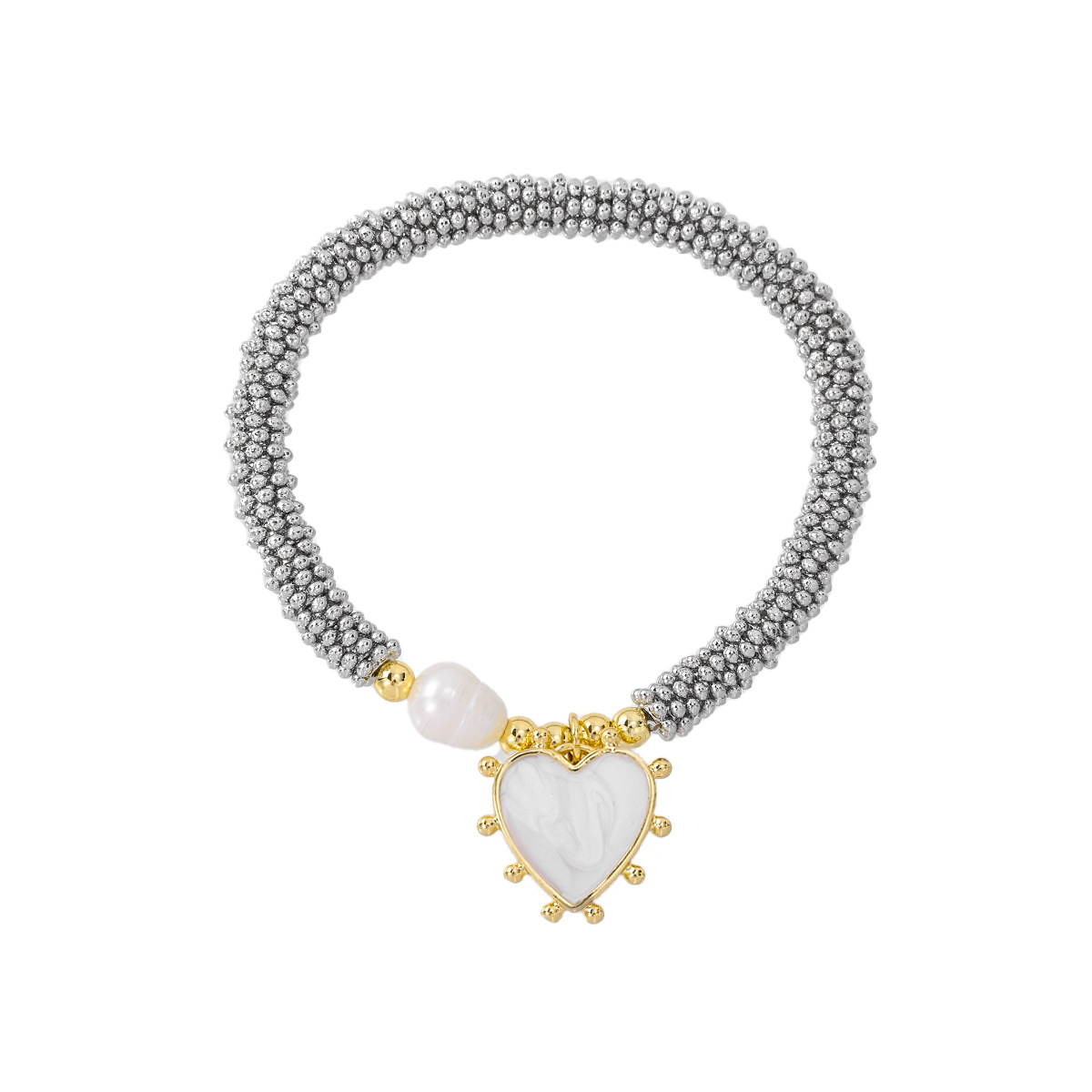 Plating Design Wholesale Jewelry INS Style IG Style Heart Shape Copper Plating Beaded Chain Caviar Bracelet