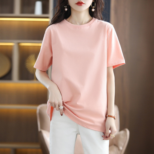 High-end Quality Women's Short Sleeve T-shirt 2025 Summer Plain Color Elegant Straight Shoulder Top
