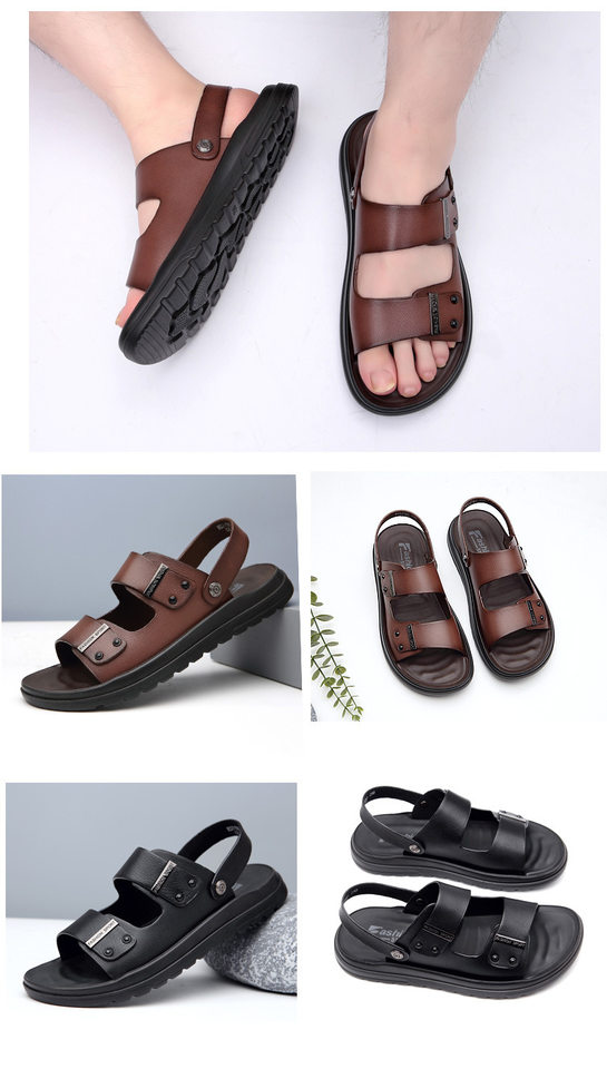 Dép sandal nam da bò hở mũi đế mềm gót 3 cm — nâu chi tiết 14