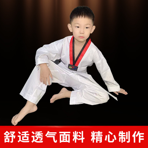 Wholesale Spring and Summer Taekwondo Uniform Training Clothes for Children and Adults, Long-Sleeved and Short-Sleeved, Pure Cotton, Unisex Taekwondo Apparel