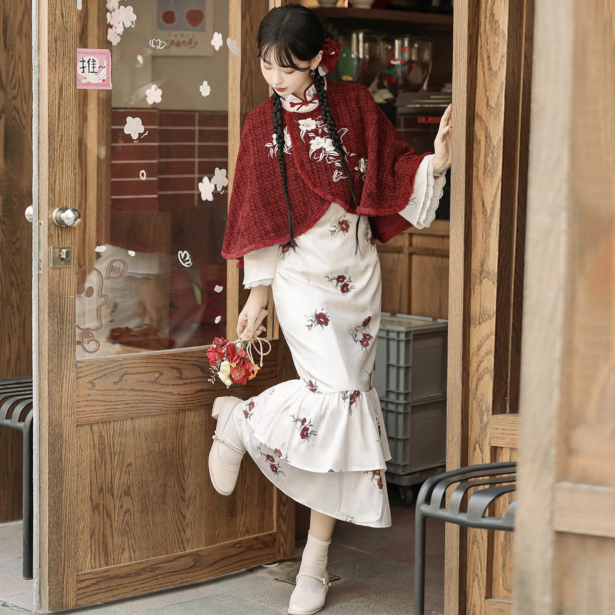 Diseño original Camellia Yuxiang nuevo estilo chino de mujer estilo nacional diario nuevo conjunto de vestido de capa X164