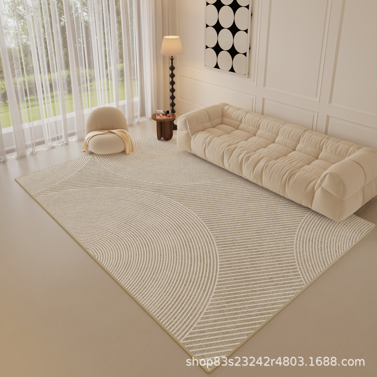 Estilo japonés minimalista Líneas geométricas Loop alfombra de terciopelo sala de estar dormitorio de lujo de luz llena cubierta de color cálido alfombra