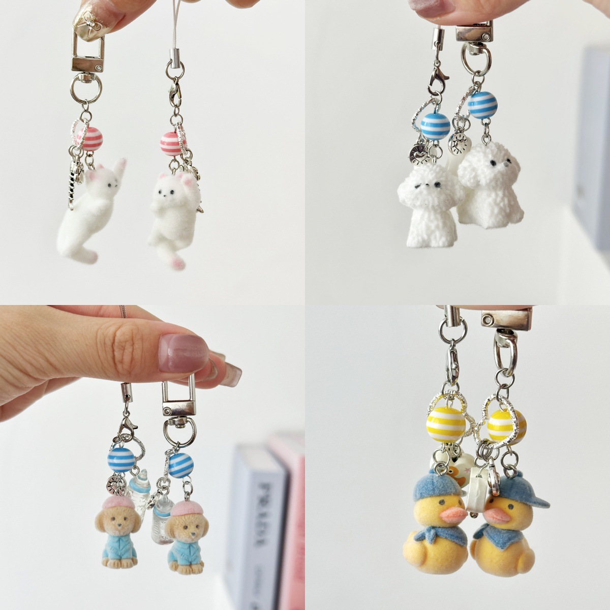 Cute Flocked Angel Cat Phone Bag Charm, Girly Animal Kitten Keychain Pendant