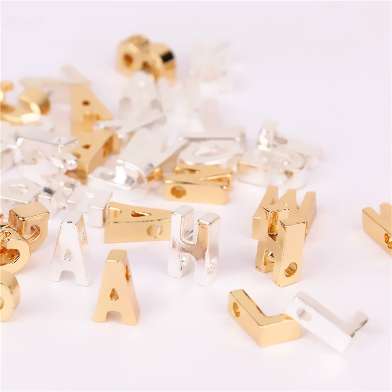 Alphabet Pendant Charm, Alloy Letter Bead, 10×3.5 mm, Electroplated Color Options