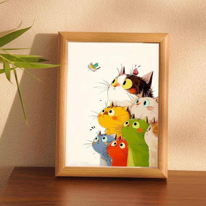Cute Kitten Cat Internet Celebrity Cartoon Healing Ornament Photo Frame Rectangular Solid Wood Desktop Display Frame Decoration Cute Kitten Cat Internet Celebrity Cartoon Healing Ornament Photo Frame Rectangular Solid Wood Desktop Display Frame Decoration
