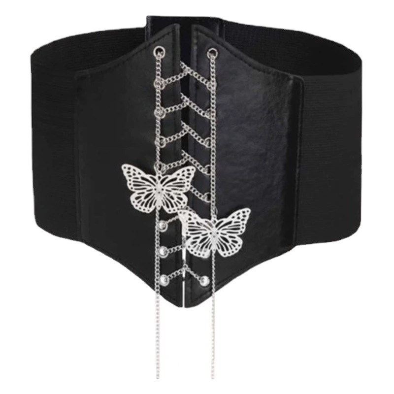 Женский эластичный пояс Amazon с цепочкой-бабочкой, широкий пояс, тактический эластичный пояс в тайском стиле для музыкальных фестивалей и хип-хопа.