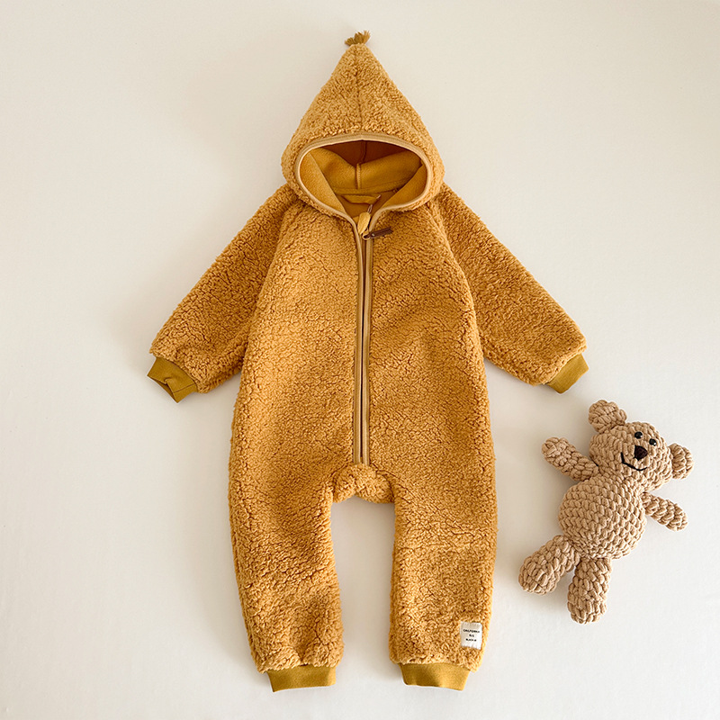 Bebé de lana mameluco suave caliente 2023 danés otoño y el invierno de los hombres las mujeres exterior encapuchado mono