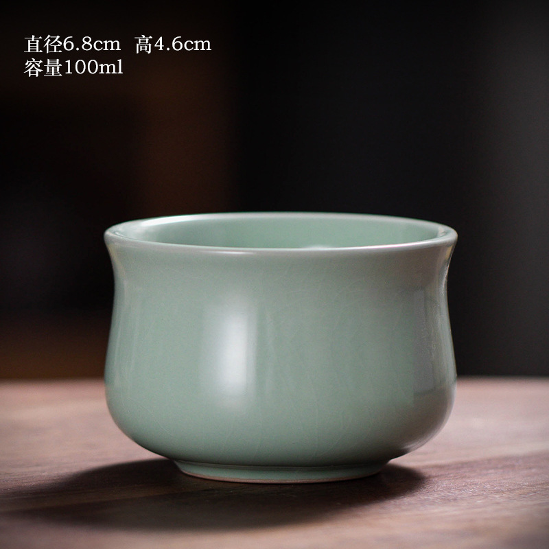 汝窯茶杯闘笠杯主人単杯陶磁器家庭用泡茶杯開片は汝磁器の工夫を養うことができます。|undefined