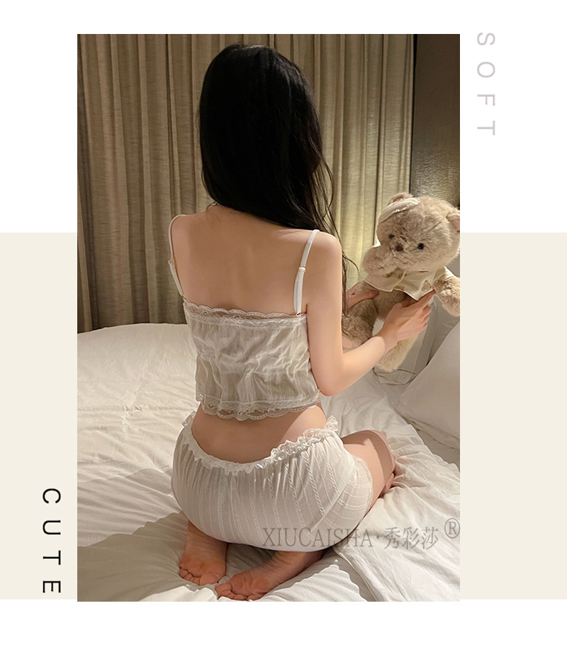 Sexy Lace Camisole Pajama Set for Women, Thin Polyester Babydoll, White One Size — detail image 12