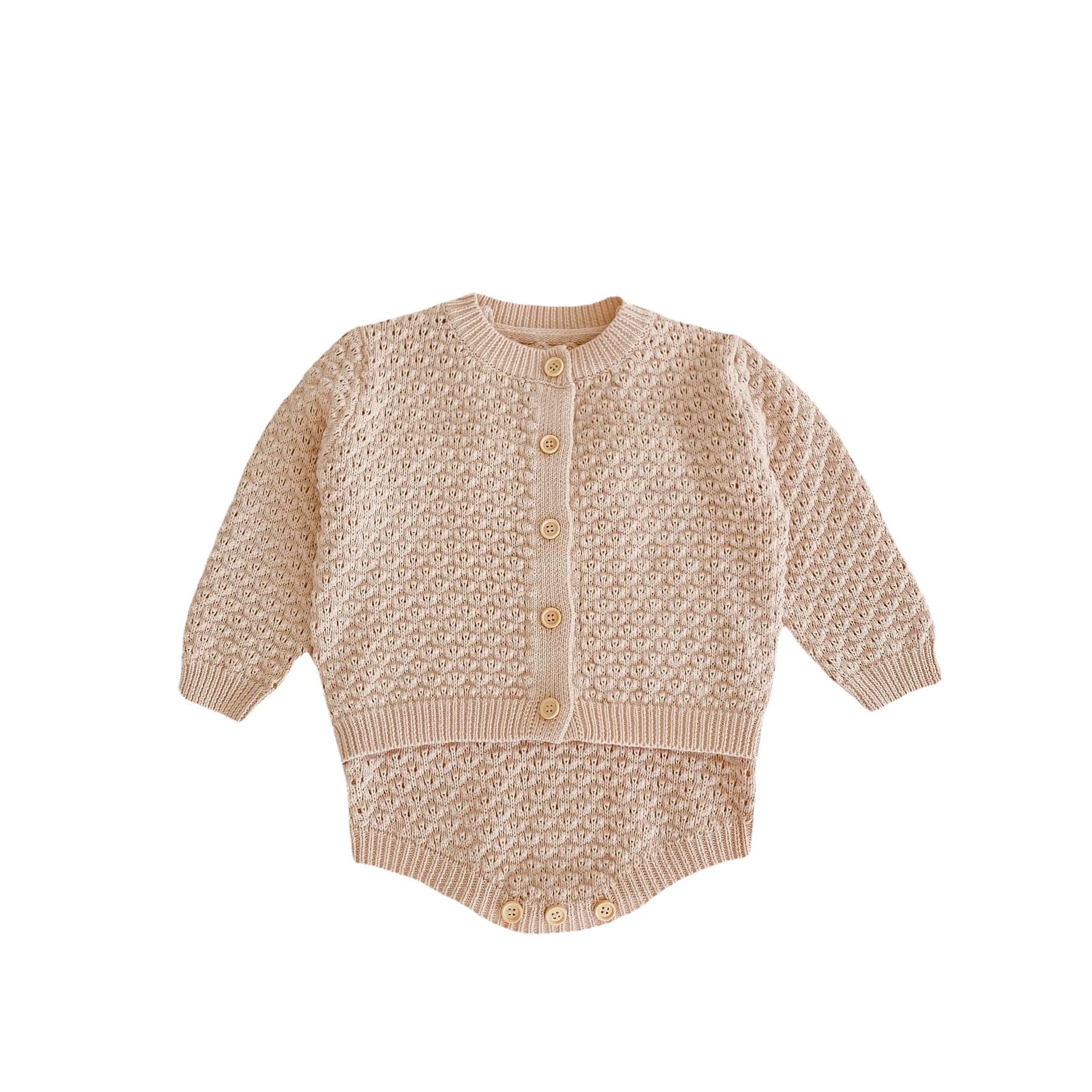 Abbigliamento primaverile 2024 Maglione tinta unita per bambini con filato di cotone lavorato a maglia e cappotto esterno, set da due pezzi_voghion.com