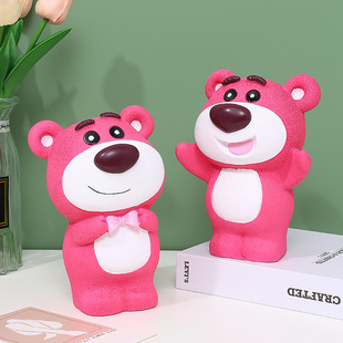 Factory wholesale net red strawberry bear piggy bank children's piggy bank vinyl anti-drop coin piggy bank Student Gift