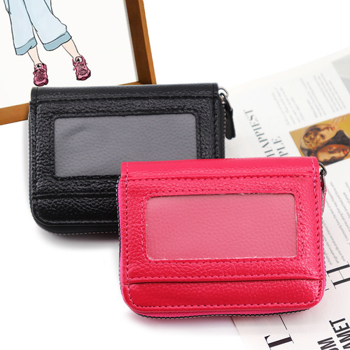 New style accordion card bag for women, multi-card slot card holder, fireproof tape, mirror window zipper card holder, men and women's short coin bag