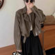 Vintage PU Leather Coat Women's 2024 Spring Short Fashionable All-match Slimming Biker Leather Short Jacket Top