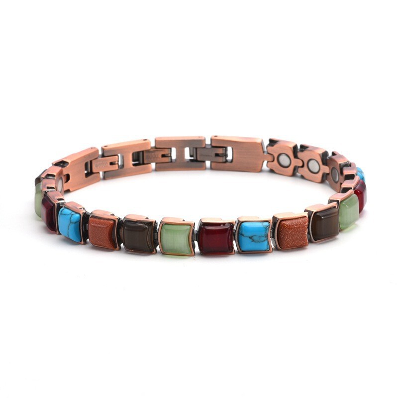 Cross-Border New Natural Stone Pure Red Copper Magnetic Therapy Bracelet Retro Creative Magnetic Women's Bracelet Red Copper Jewelry Wholesale