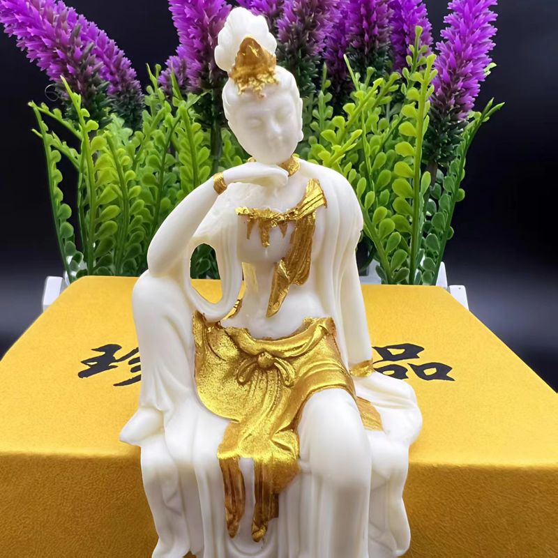 自在观音菩萨摆件黄杨木雕刻居家客厅禅意观世音木质立体感工艺品|undefined