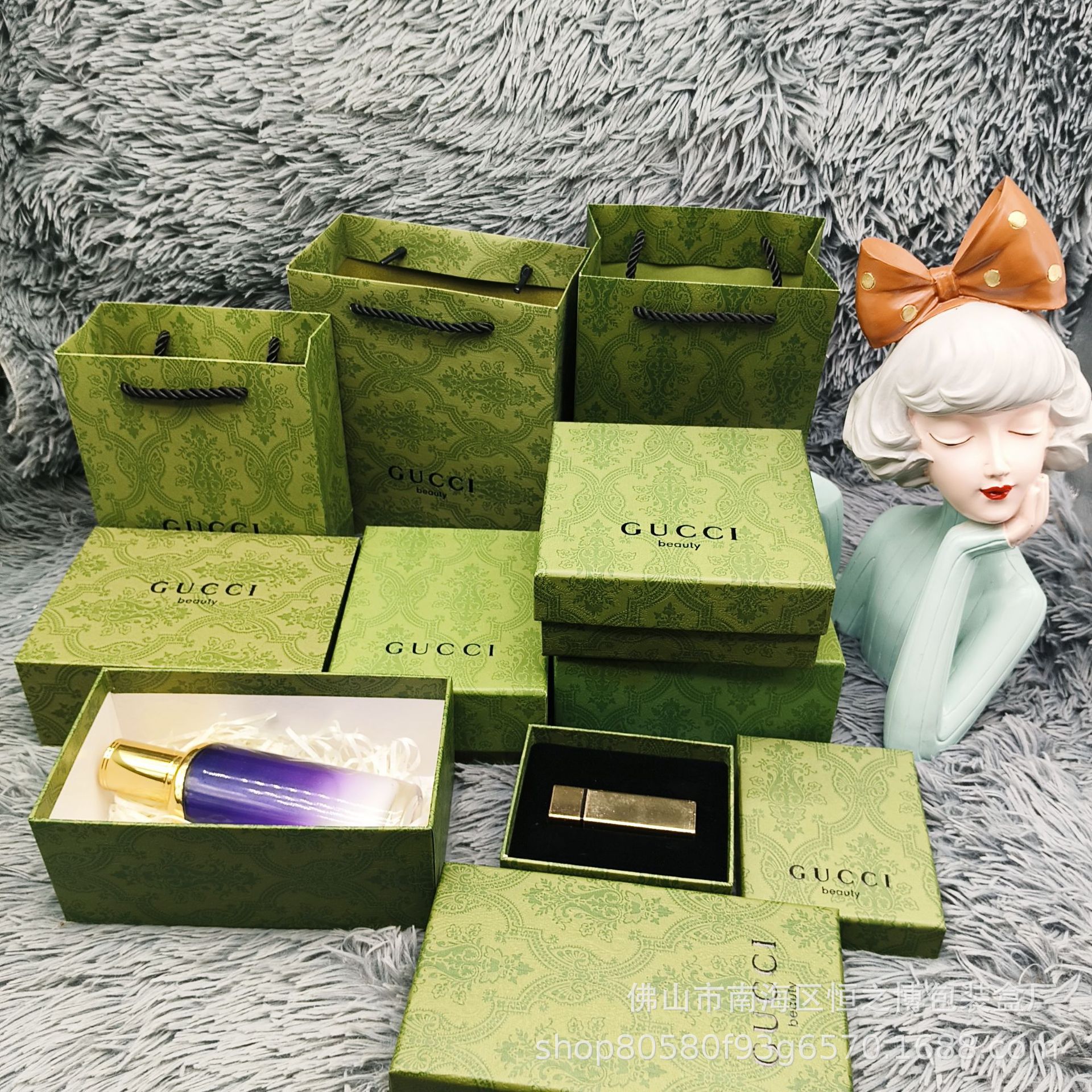 古绿香水礼品盒 古家香水口红包装盒gu口红香水空盒纸袋手提袋