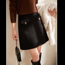 璀璨星空 黑色羊毛亮丝细闪小香风半身裙髙腰A字短裙女秋冬新半裙