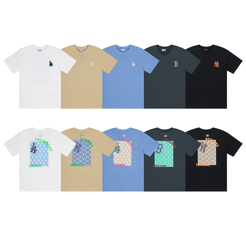 Cross-Border Trendy Brand Mlb Short-Sleeve Spring/Summer New Vintage Square Large Letter Print Crew Neck Casual Unisex T-Shirt