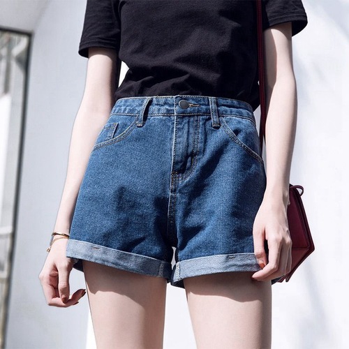 Women's Summer Jeans Shorts, Slimming High-Waisted Flared Hem Trendy Loose Wide Leg Pants