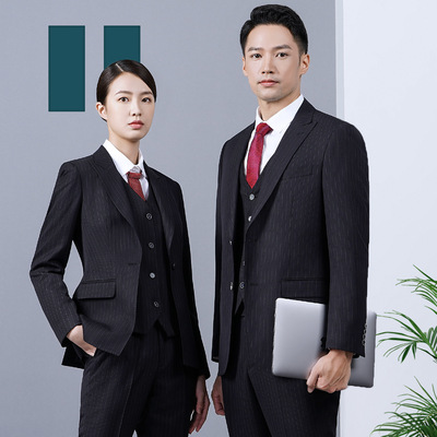 女士西装女西装套装男女同款西服女式职业套装公务员黑色条纹外套