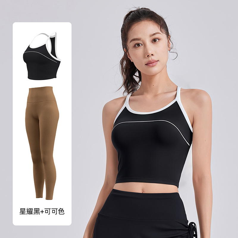聚衣堂撞色线感运动套装一体杯美背防震运动瑜伽套装女|undefined