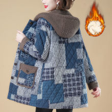 妈妈冬装外套新款中老年人连帽棉服女中长款棉袄加绒加厚棉衣