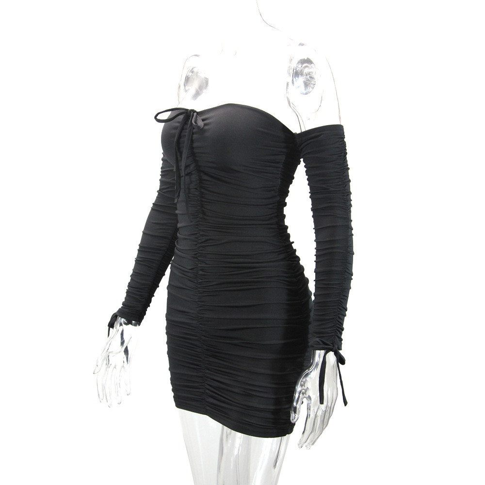 273g Weight Short Mini Dress Dress Length Type Long Sleeve Sleeve Length Bodycon Dress Dresses Type Spandex, Polyester Fabric Type Mid Waist Waist Line Holiday, Party Occasion Strapless Neckline Skinny Fit Type Solid Color Pattern Spring, Autumn Season Women's Gender Pleated Design Elegant, Sexy Style Wholesale Women's Elegant Sexy Pleated Solid Color Holiday Party Strapless Long Sleeve Bodycon Dress 9
