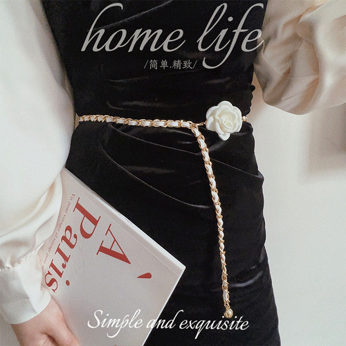 Camellia waist chain accessories for women flower chain belt decoration with dress jeans chain trendy ins style
