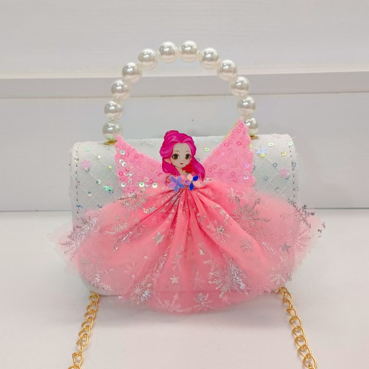 Bolso portátil de la princesa de perlas, bolso cuadrado, accesorios, bolso de cadena, bolso de Año Nuevo, bolso de Año Nuevo, regalo del Día de los Niños, 1 de junio