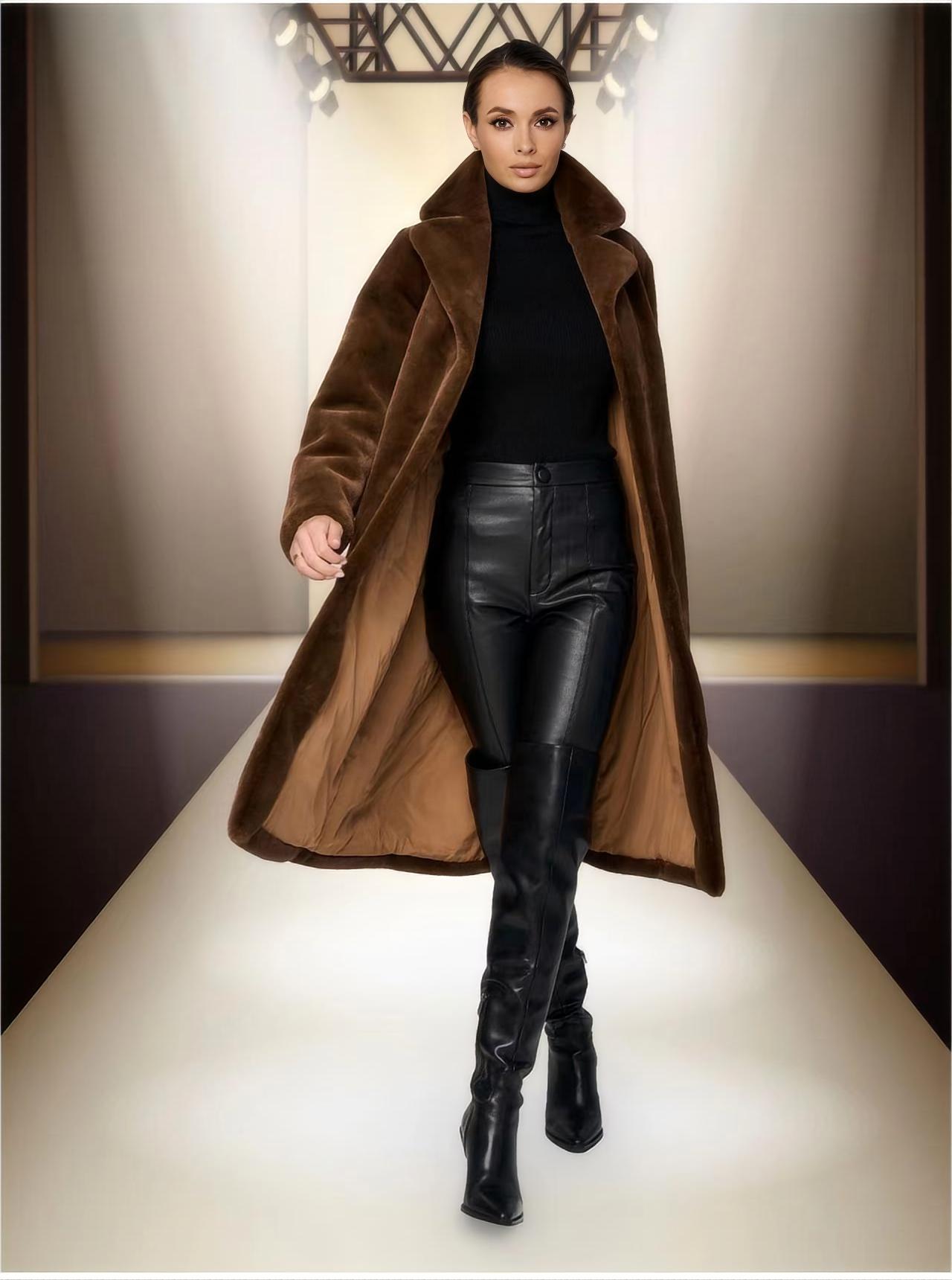 Damen Kunstfellmantel Mit Reverskragen Und Langem Weichem Futter_voghion.com