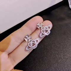 满钻土星耳钉女设计锆石耳钉纯银时尚个性精致百搭饰品精致蝴蝶